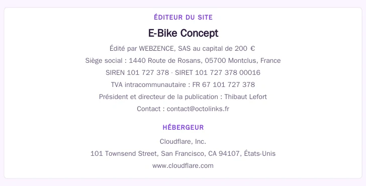Coordonnées légales de l&rsquo;éditeur et de l&rsquo;hébergeur du site